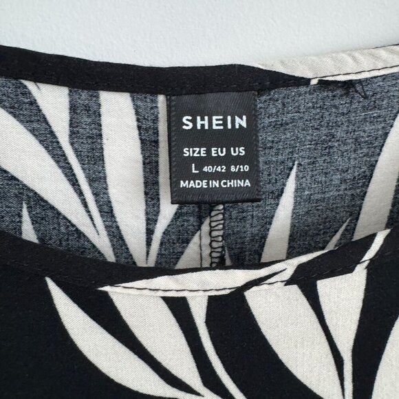 Shein Women Crew Neck Black Floral Print Midi Dress L - Picture 3 of 5